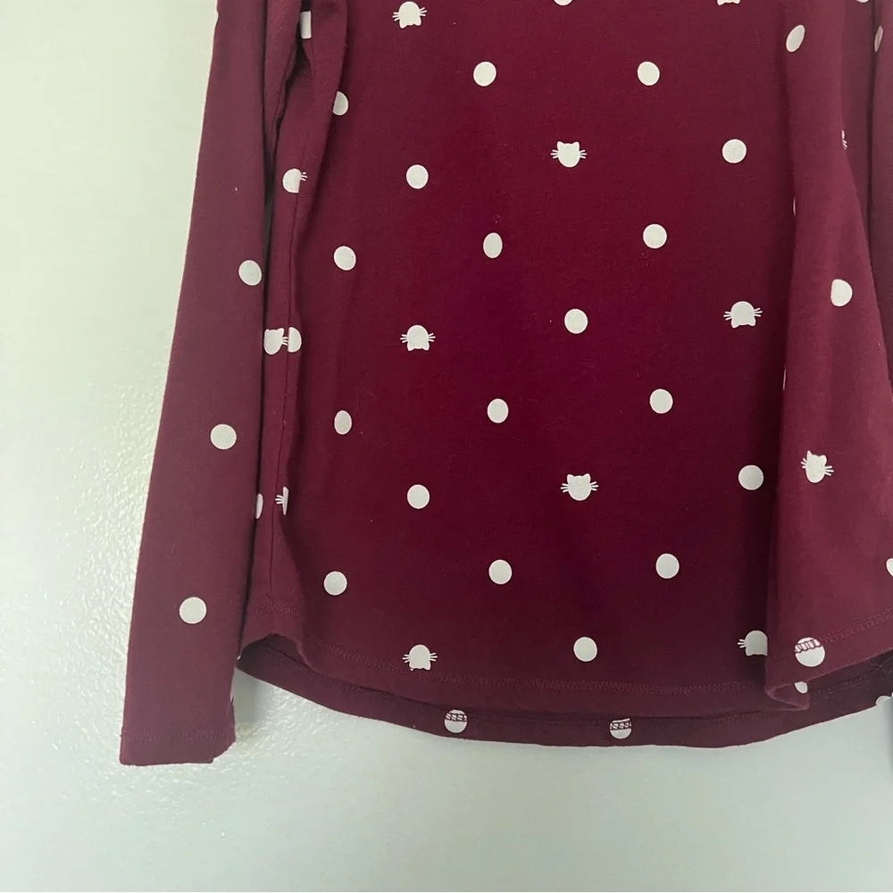 Justice‎ Long Sleeve Tee Maroon Cat polka dot Size 8